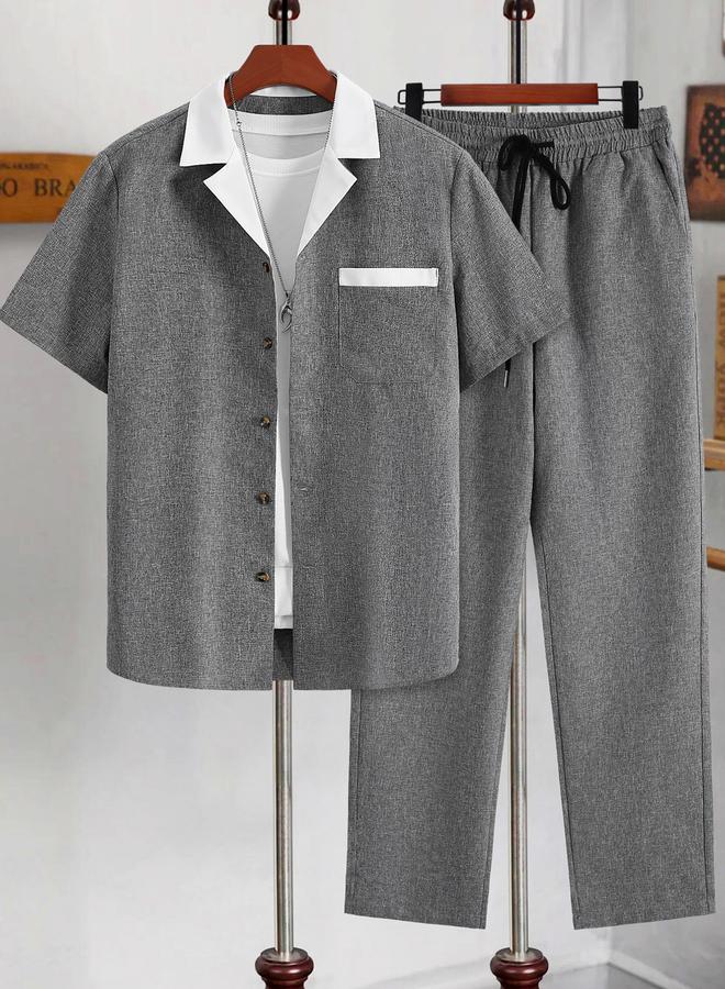 Take Two Men Grey Pocket Detail Shirt and Pants Co-Ords - Image 2